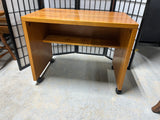 Petite Teak Veneer Desk on Casters