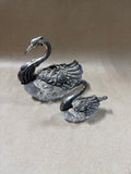 Pair Of Small And Large Vintage Sterling Silver Swan Salt Cellars