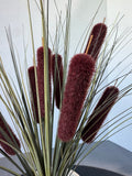 Artificial Cattail Arrangement in Crackled White Ceramic Vase