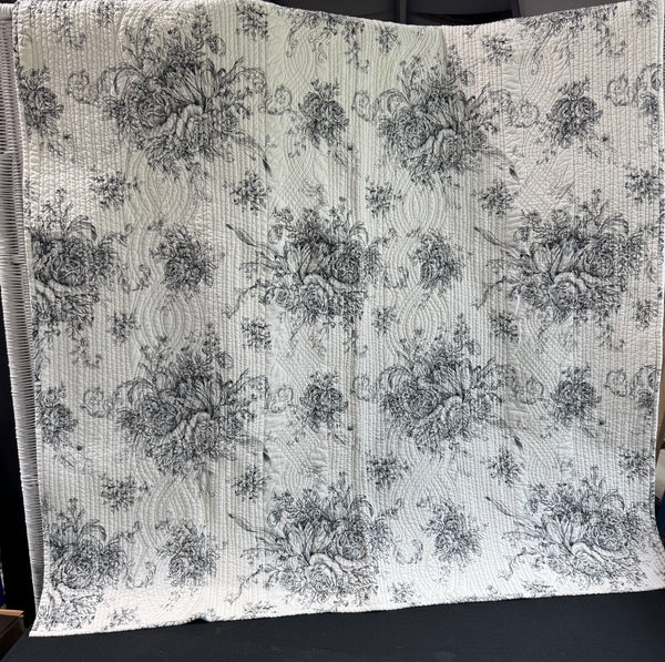 Black & White Floral Toile Reversible Quilt