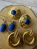 Trio of Blue Stone Accented Gold Tone Earrings (F)