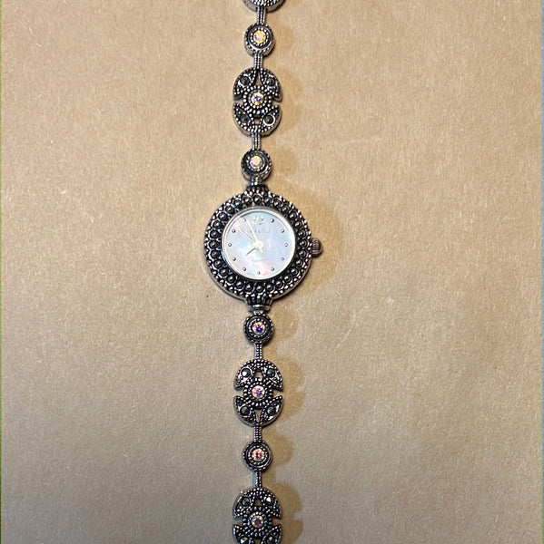 Quartz Watch with Faux Marcasite & Iridescent Beads