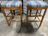 Pair of  26" Bar Stools with Blue Stripe Seat Cushions