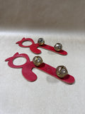 Pair Of Red Leather Candy Cane Shaped Door Hangers With Brass Bells