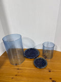 Blue Hurricane Glass With Bennington Pottery Base - Set Of 2