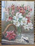 Pink & White Lilies - Original Painting on Canvas by Local Artist, Ginger Olansen; Signed