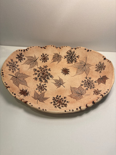 Pottery Tray with pressed Leaves