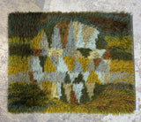 Shades of Green Vintage Swedish Rya High-Pile Shag Rug with Pad