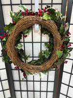 B-18” Grapevine and Holly Wreath (Two Available, Listed Separately)