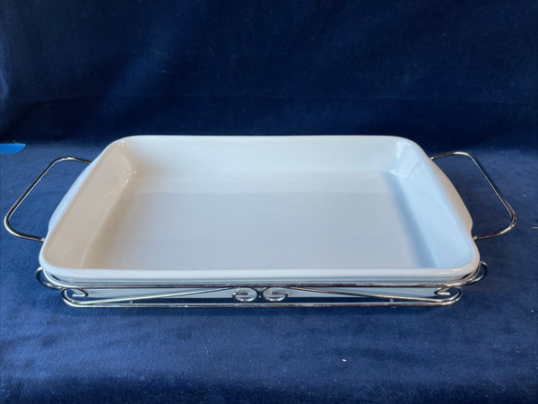 Chefmate White Casserole Dish With Rack