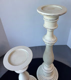 Pair of Shabby Chic Distressed Cream Resin Pillar Candle Holders