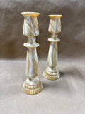 Pair Of Alabaster Stone Candle Stick Holders