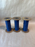 Trio Of Vintage Textile Spools With Blue Thread
