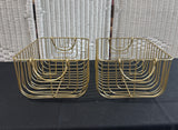 Pair of Gold Metal Heavyweight Decorative Storage Baskets