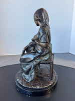 M. Smith Signed Bronze Plated Breastfeeding Mother Sculpture on Marble Base