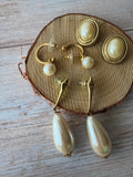 Trio of Faux Pearl Gold Tone Earrings (A)