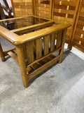 Oak Tone and Glass End Table with Magazine Rack