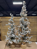 Flocked Light Up Christmas Trees In Burlap Sack - Pair WORKS (Not Fluffed All The Way)