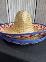 Trio of Blue Rimmed Straw Sombreros
