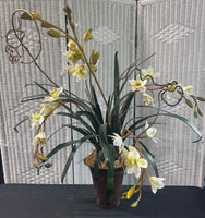 Large Faux Cymbidium Orchid in Resin Pot