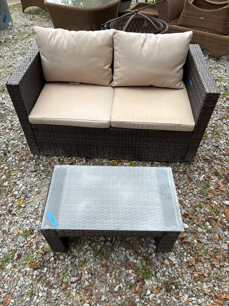 All Weather Wicker Loveseat and Table Set