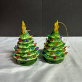 Pair Of Ceramic Light Up Table Top Christmas Trees (Work)