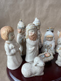 11 Piece Ceramic Nativity Set With Wood Base