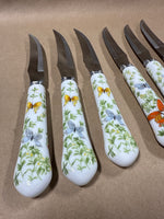 Set Of 6 Porcelain Handle Butterfly Prill Steak Knives