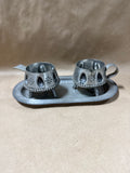 Norwegian Pewter Sugar And Creamer With Tray — Signed