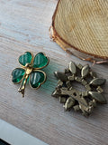 Pair of Gold Tone Rhinestone Brooches (C)