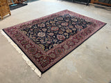 Hand Woven Rug, 9 ft 4 in x 5 ft 9 in. (navy, pink, cream color tones)