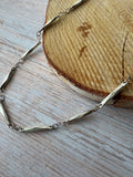 Geometric Rhombus Link Long Silver Tone Chain Necklace
