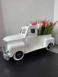 White Metal Pickup Truck with Faux Tulips