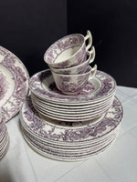 47-Piece A.J. Wilkinson Pastoral Davenport Purple Transferware China Set