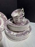 47-Piece A.J. Wilkinson Pastoral Davenport Purple Transferware China Set