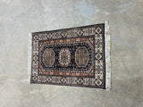 Small Handwoven Rug, 39"x25", (navy/cream/salmon pink)