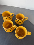 4-Piece Mustard Yellow with Brown Polka Dots Pottery Mugs