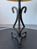 Black Metal Scroll Accent Lamp with Burlap Shade (WORKS)