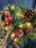 XL Faux Fir & Fruit Pre-Lit Wreath AS IS (READ DESCRIPTION CAREFULLY)