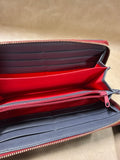 Dooney & Bourke Navy Blue And Red Florentine Large Zip Around Wristlet