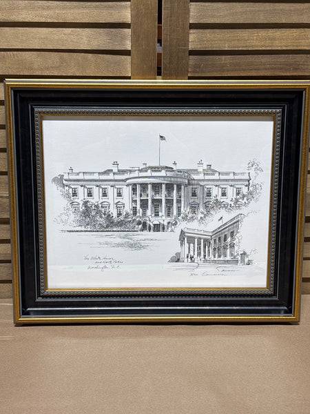 The White House & North Portico Sketch by Don Cannavaro; Signed Print
