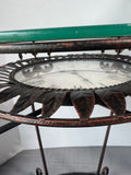 Glass Top Metal Scroll Clock Side Table (WORKS)