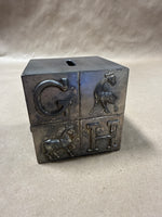 Silver Plate Cube ABC Piggy Bank