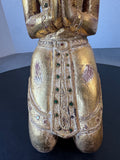 Praying Burmese Mandalay Style Gilded Vintage Wooden Buddha with Glass Inlay (B)