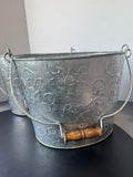 Pair of Leaf Embossed Oval Galvanized Tin Buckets