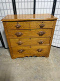 Antique Pine 4 Drawer Chest of Drawers with Carved Acorn Handles