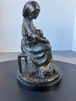 M. Smith Signed Bronze Plated Breastfeeding Mother Sculpture on Marble Base