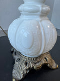 White Milk Glass & Brass Electrified Oil Hurricane Lamp (WORKS)