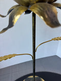 Brass Tone Tall Metal Lotus Pillar Candle Holder
