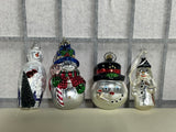 Snowman Glass Ornament Lot, 4 pc